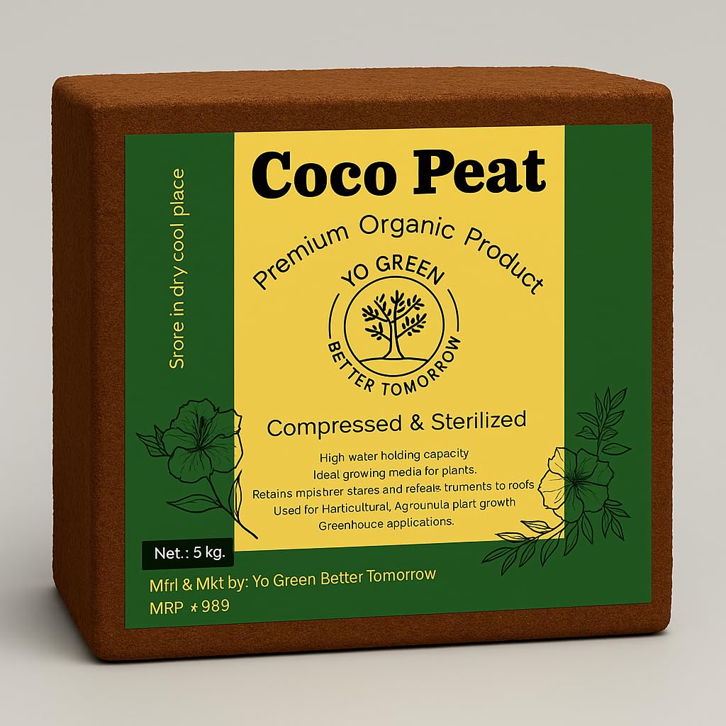 Yo Green - Better Tomorrow 100% Natural Cocopeat Block for Garden Plants Organic Agricultural Compost Coco Peat for Indoor & Outdoor Fertilizer Kitchen Terrace Gardening Khaad