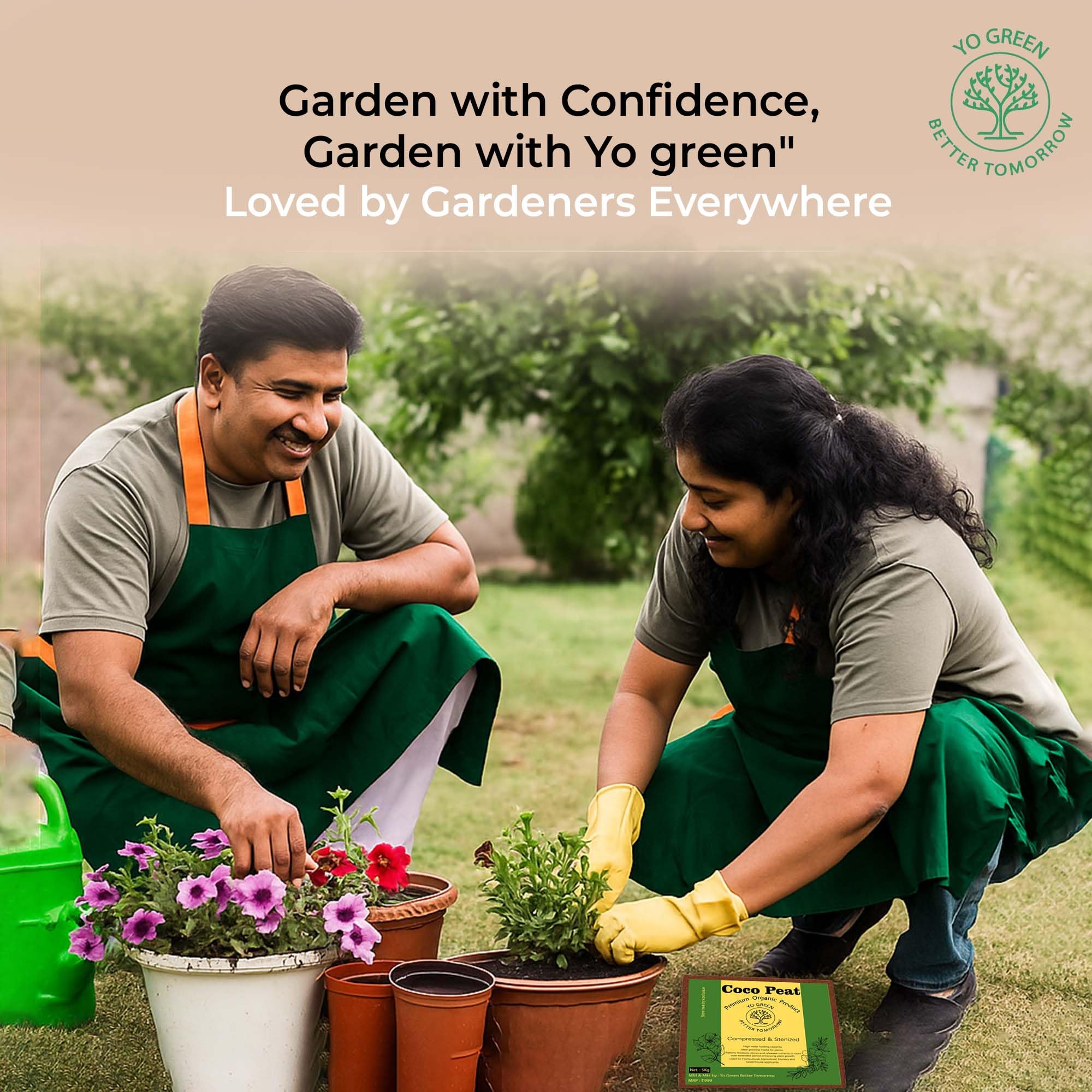 Yo Green - Better Tomorrow 100% Natural Cocopeat Block for Garden Plants Organic Agricultural Compost Coco Peat for Indoor & Outdoor Fertilizer Kitchen Terrace Gardening Khaad