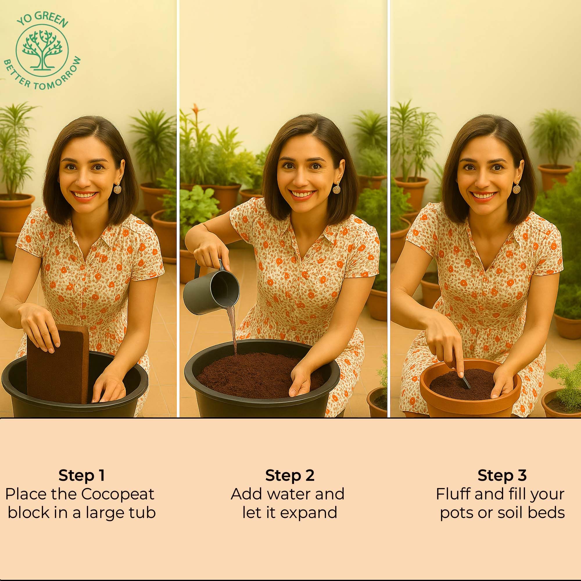 Yo Green - Better Tomorrow 100% Natural Cocopeat Block for Garden Plants Organic Agricultural Compost Coco Peat for Indoor & Outdoor Fertilizer Kitchen Terrace Gardening Khaad