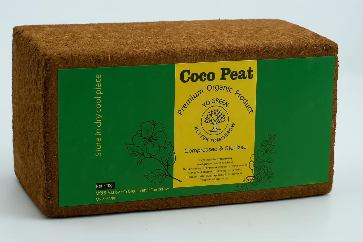 Yo Green - Better Tomorrow 100% Natural Cocopeat Block for Garden Plants Organic Agricultural Compost Coco Peat for Indoor & Outdoor Fertilizer Kitchen Terrace Gardening Khaad